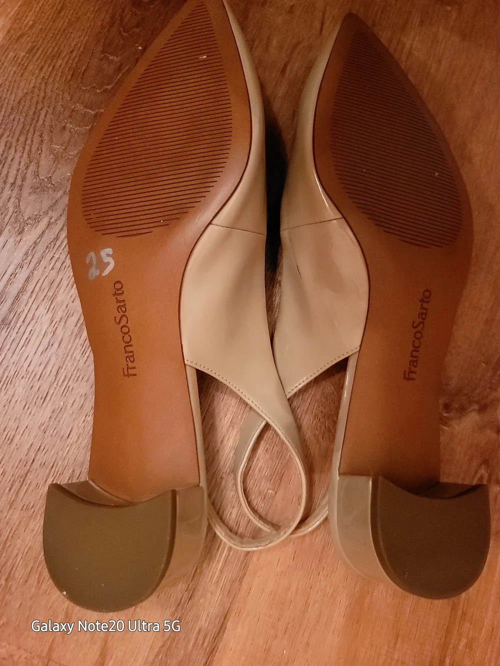 Franco Sarto Beige Patent Pointed-Toe Slingback Pumps